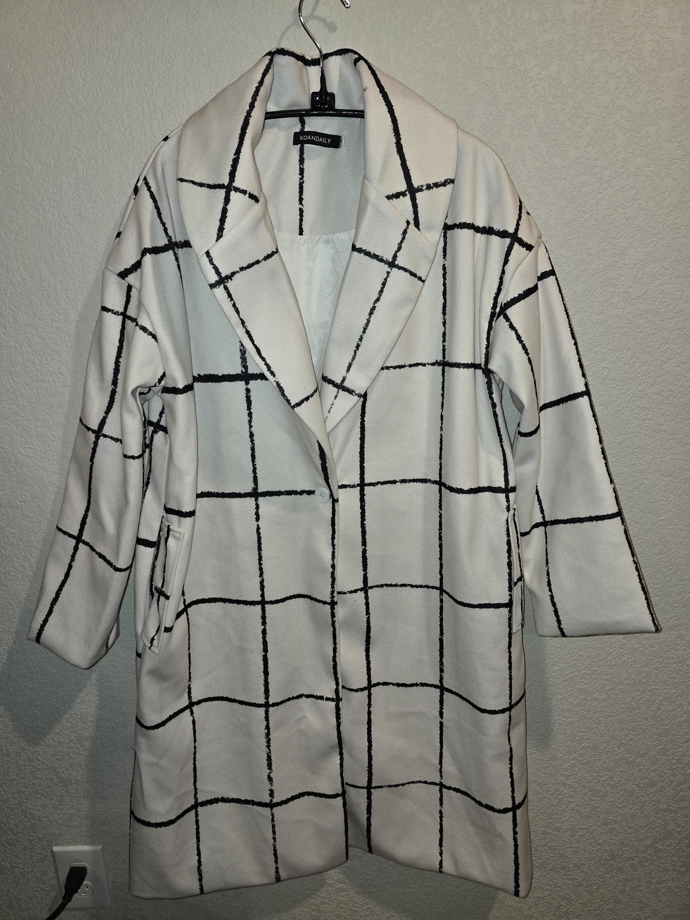 Koandaily Black & White Windowpane Plaid Oversized Trench Coat - Size Small